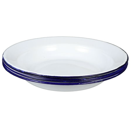 SOPOTUTU 4-Piece White Enamel Dinner Plates Set, Scratch Resistant Flat Edge, Casual Dining Tableware