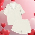 thumbnail image 6 of RMGVDSD Silk Pajama Sets Womens 2 Piece Short Sleeve Sleepwear Soft Button Down Loungewear Satin Pjs Shorts Set Casual Beach Shorts Set, 6 of 7