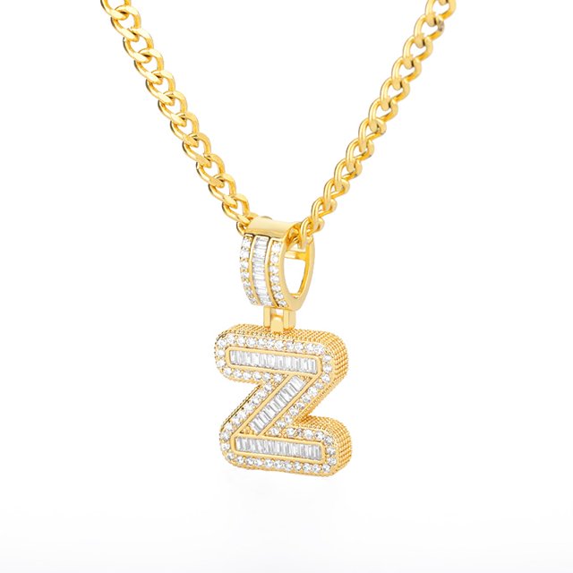 Collar con letras iniciales de Bling Savage para mujer, colgante de acero inoxidable 26 AZ, collar de cadena de hielo brillante, joyería de Hip Hop para hombres Tan Jianjun unisex