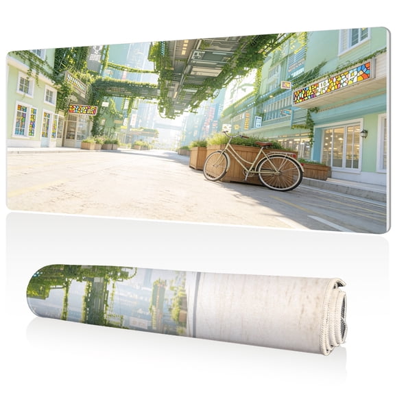 LIVEKEY XXL Mouse Pad Urban Botanical Street Design 80x40cm Large Desk Mat Full Coverage Durable Easy Clean Non Slip Stitched Edges for Gaming and Office Computer Use