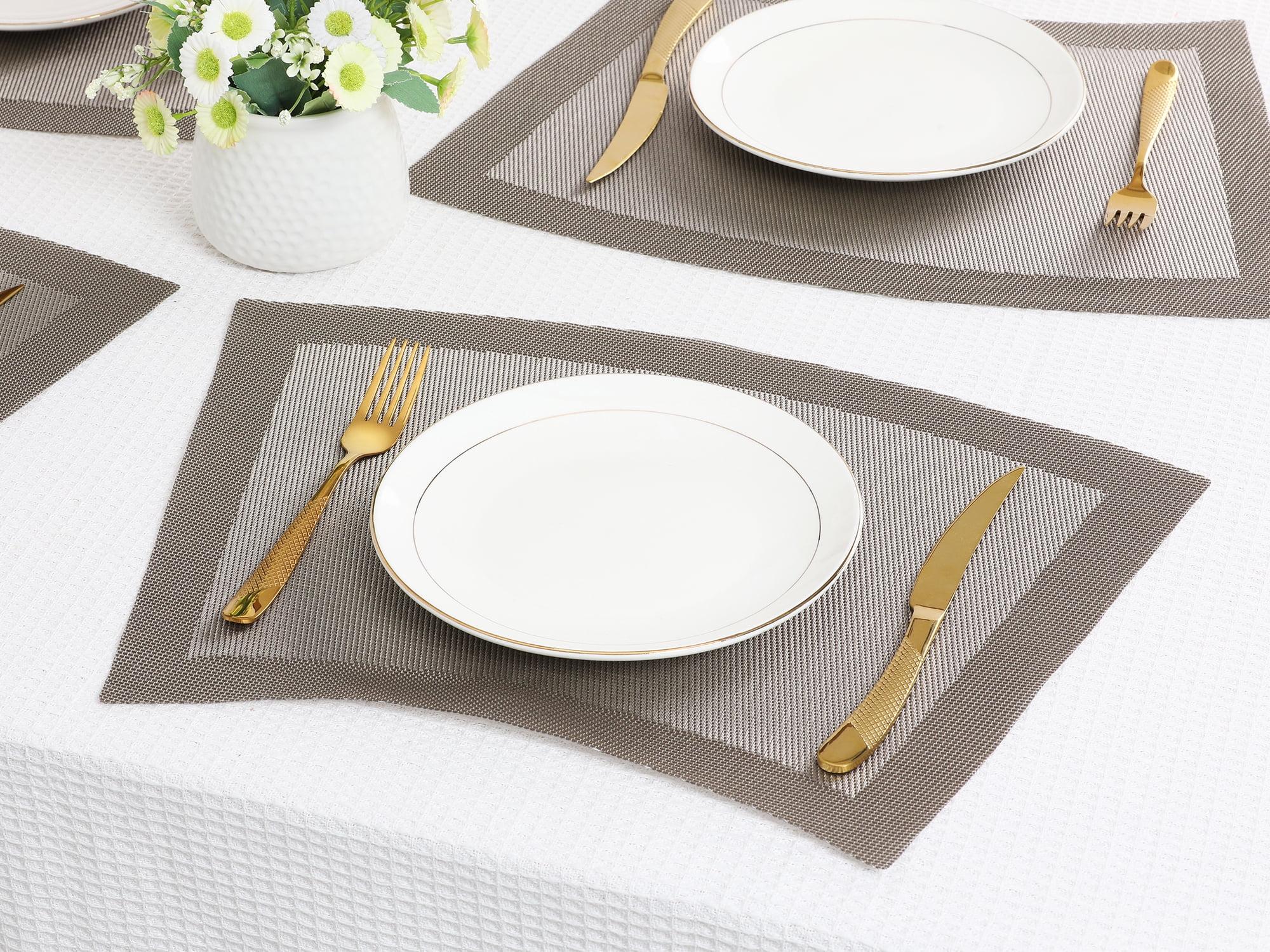 Unique Bargains Set of 8 Placemats Washable Heat Resistant Table Placemats Gray 18x13in