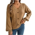 thumbnail image 3 of Women Fashion Casual Button Long Sleeve V-Neck Keeping Warm Outing Sweater Khaki qILAKOG Size S, 3 of 8