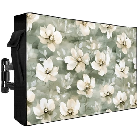 Vintage Magnolia Outdoor TV Cover 30 to 32 inch White Blooming Floral Green Oil Painting Waterproof Dustproof TV Covers for Outside with Zipper Remote Control Pocket Flat Screen Protectors