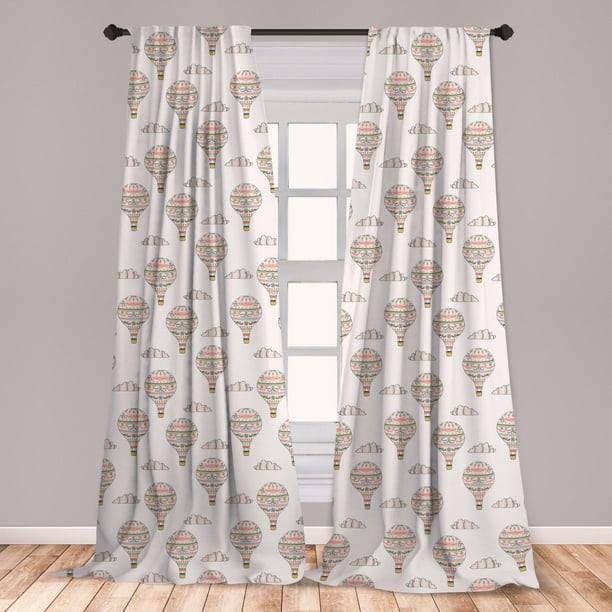 Balloon Curtains 2 Panels Set, Inspirations with Swirls Hearts and