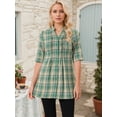 thumbnail image 2 of DARING DIVA Women's Check Top V Neck Half Sleeve Casual Tunic Blouse Green S, 2 of 8