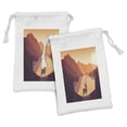 thumbnail image 1 of Deer Hunting Fabric Pouch Set of 2, Reindeer Lake Mountains Birds Dusk Reflections Print, Small Drawstring Bag for Toiletries Masks and Favors, 9" x 6", Apricot Dried Rose, by Ambesonne, 1 of 2