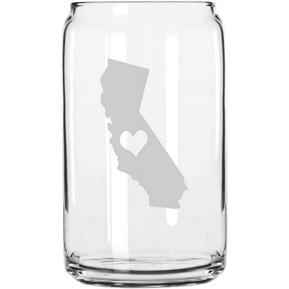California Heart States Etched 16oz Libbey Can Glass
