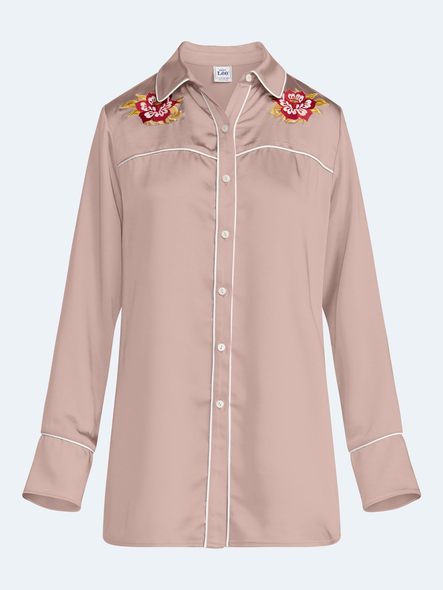 Kacey Lee Women's Satin Sleep Shirt with Long Sleeves, Size XS-XXL