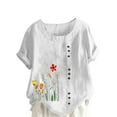 thumbnail image 1 of Blouse en Lin pour Femmes à Boutons Imprimé Floral Manches Courtes Tunique Décontractée Légère d'Été, 1 of 3