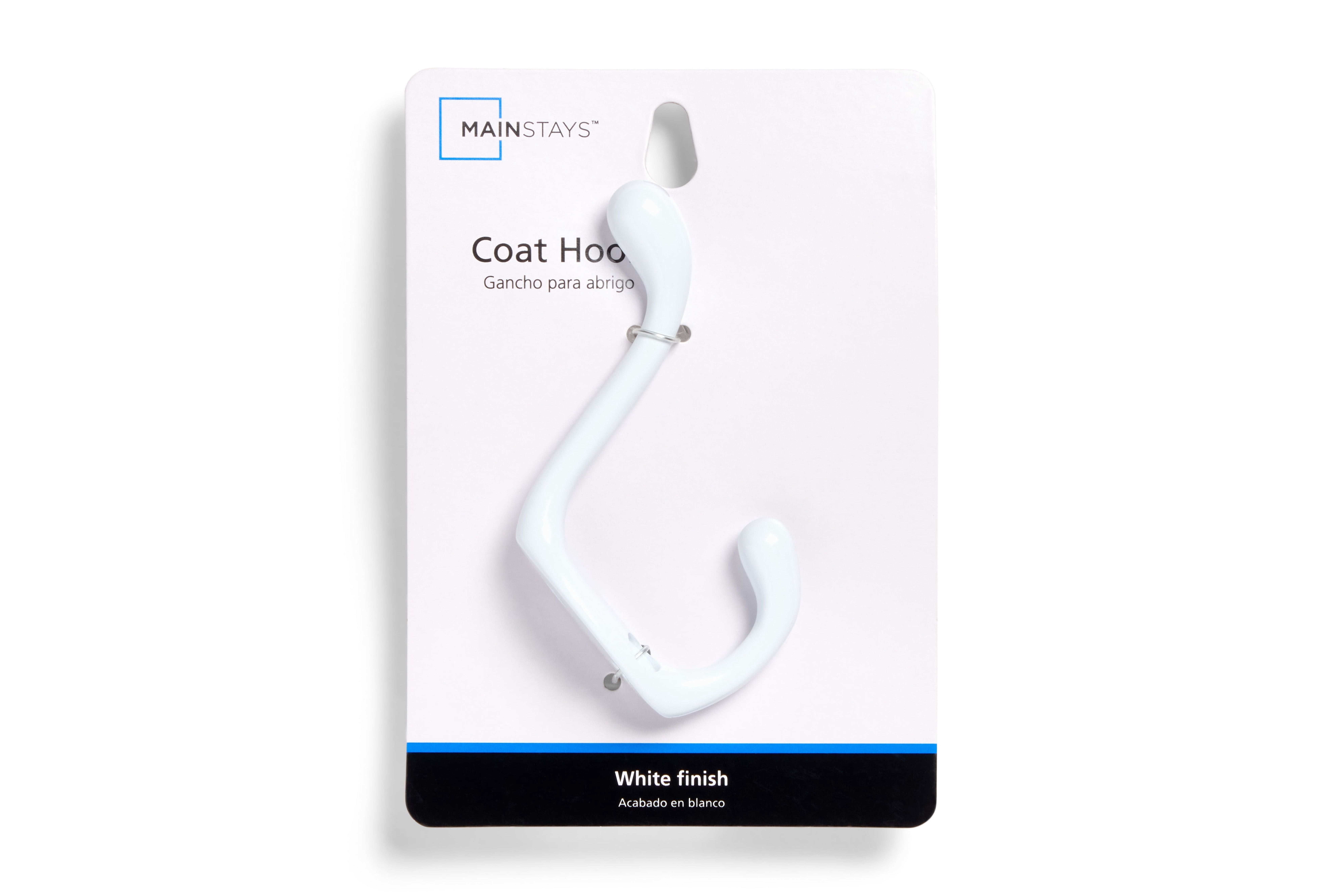 Mainstays, Double Hook White Metal Hook for Hanging Towels and Coats, 10 lbs Capacity, 1 ct