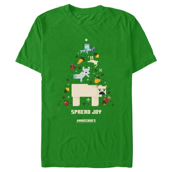 Men's Minecraft Spread Joy Christmas Tree Graphic Tee Kelly Green X Large