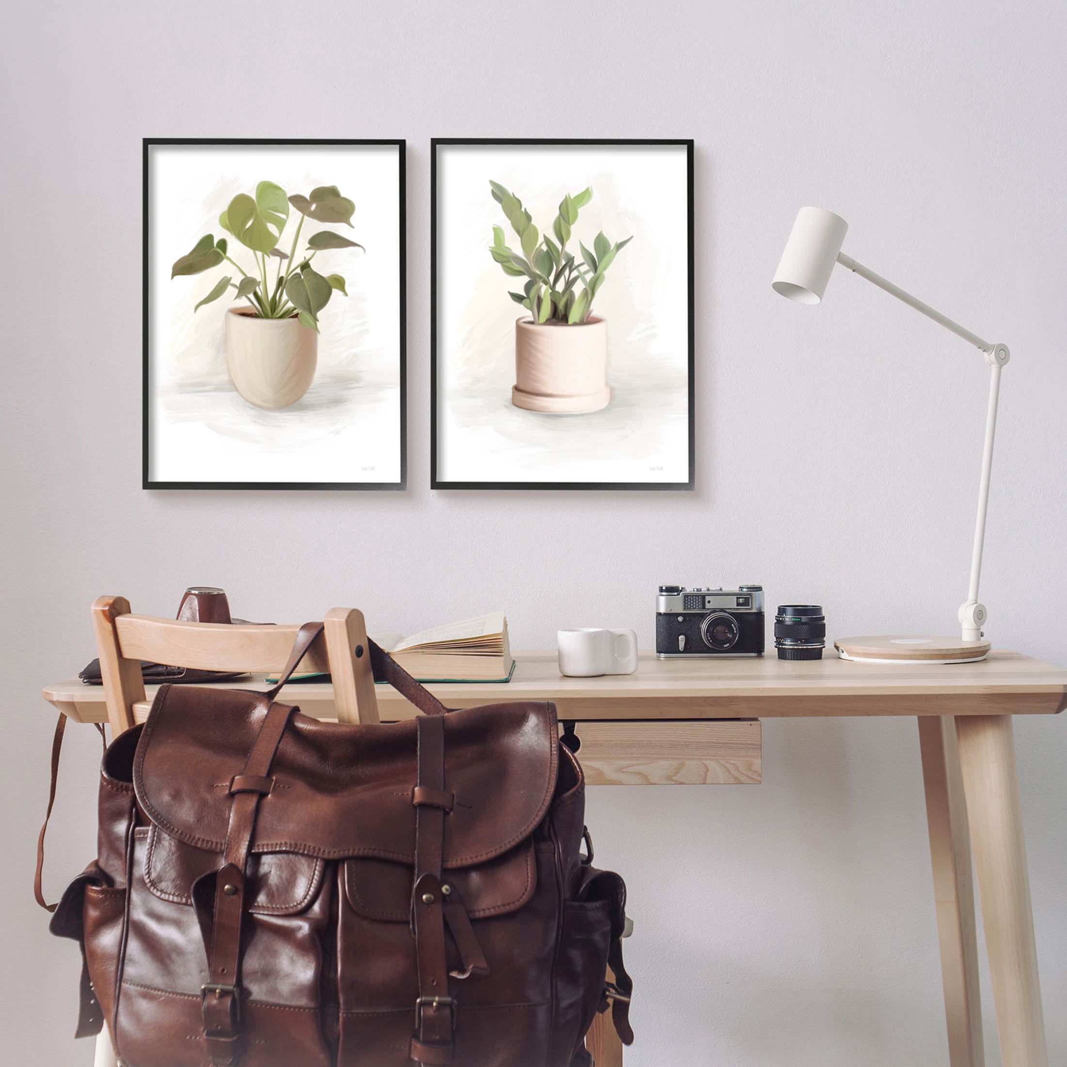 Stupell Industries Simple Cottage Potted Plants Graphic Art Black Framed Art Print Wall Art, Set of 2, Design by House Fenway