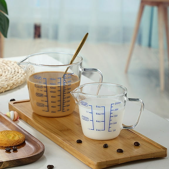 D-GROEE 250ml/500ml Glass Measuring Cup, High Borosilicate Glass Graduated Beaker Mug with Handle for Milk, Wine, Hot or Cold Liquid, Microwave, Oven Safe