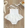 thumbnail image 4 of Franhais Baby Girl's Sling Romper, Solid Color Patchwork Lace Sleeveless Pleated Snap Crotch Infant Girl Bodysuit, 4 of 7