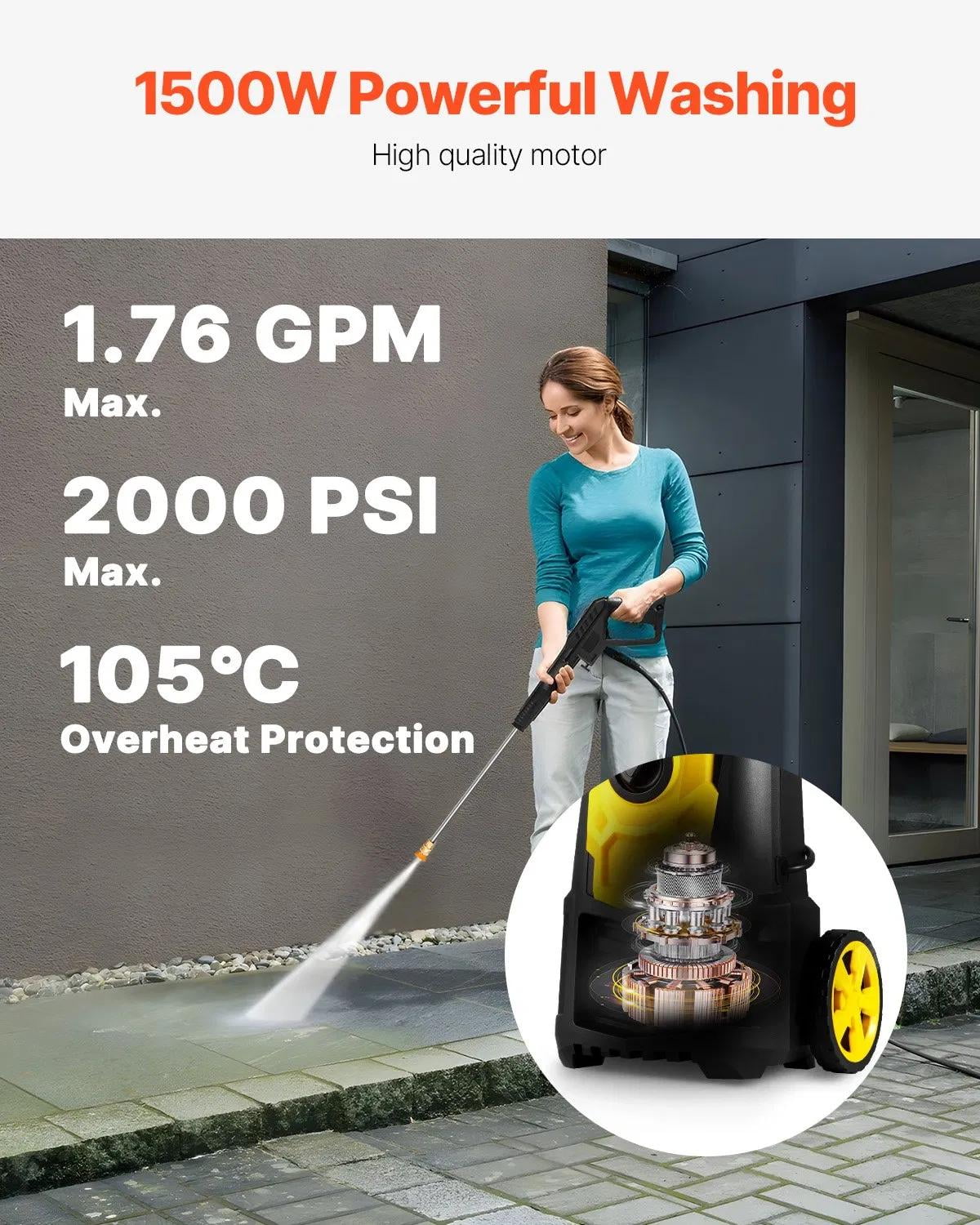 Electric Pressure Washer, Power Washer with 30 ft Hose, 5 Quick Connect Nozzles, Foam Cannon, Portable to Clean Patios, Cars, Fences, Driveways
