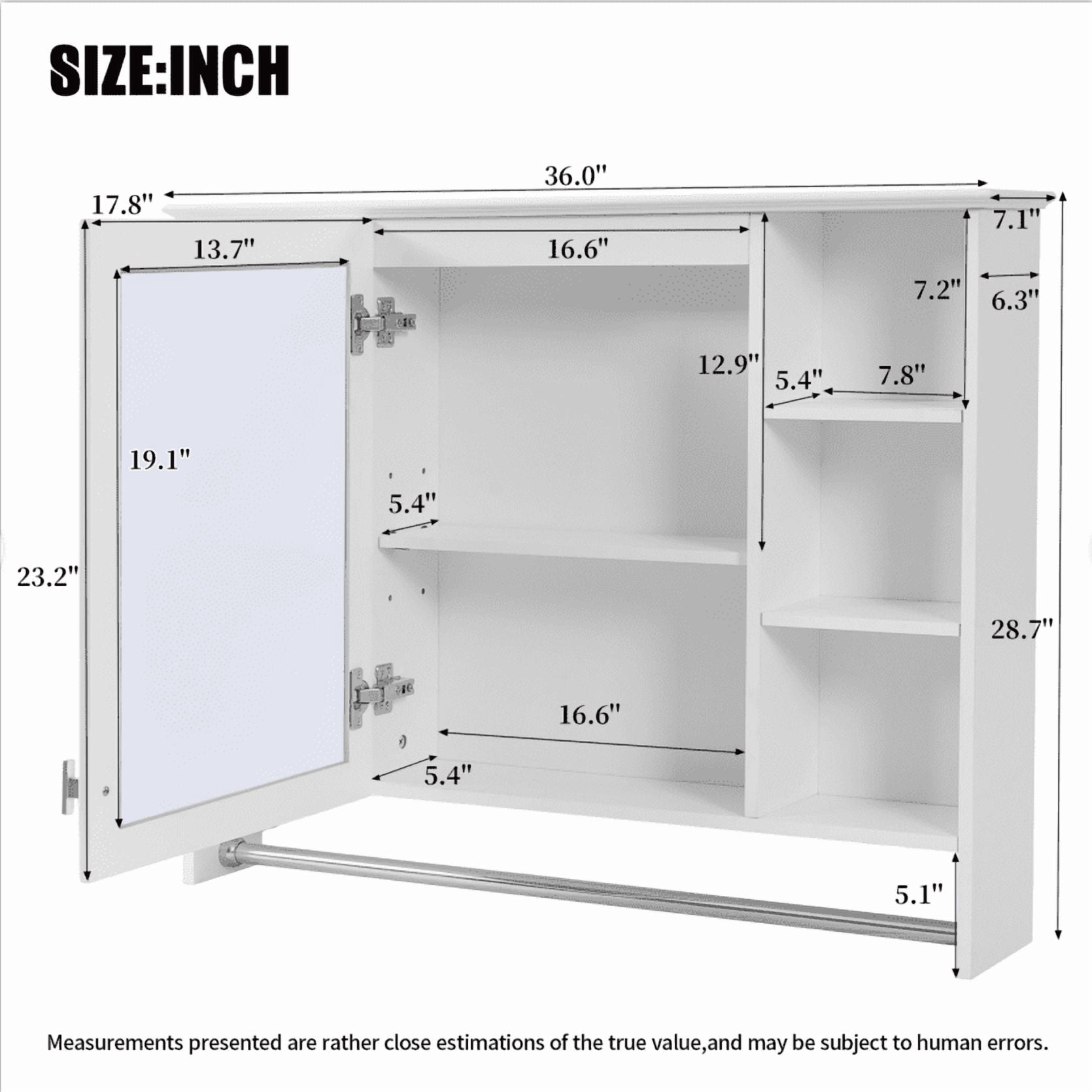 36 Inch Wall Mounted Medicine Cabinet, 3-in-1 Bathroom Mirror Cabinet with Adjustable Shelf and Soft Close Door, High Definition Mirror with Storage for Bathroom Vanity, White