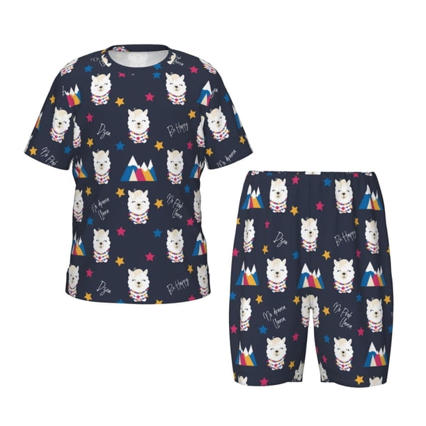 Balery Llamas 1 Conjunto de Pijama Infantil de Manga Corta con Estampado – Ropa de Dormir de Algodón Suave-Large