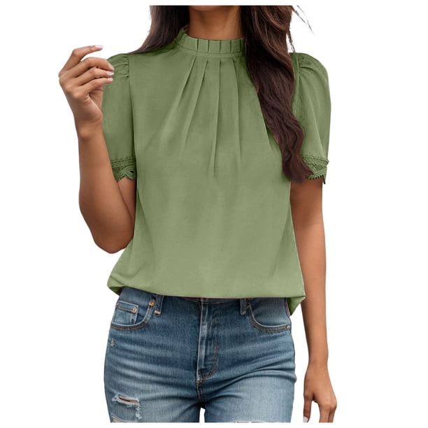 Camiseta holgada de manga corta lisa para mujer: gasa con pompones, cuello redondo, abertura en la espalda, tallas S-XL, ideal para combinar con vaqueros o leggings.