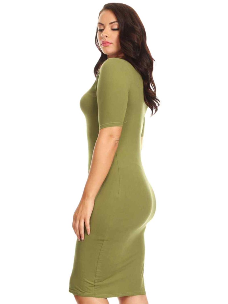 olive midi bodycon dress All For Fun Bodycon Midi Dress (Light Olive) Light Olive/Ivory / Medium