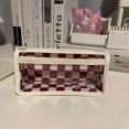 thumbnail image 1 of Portable Waterproof Large Capacity Double Layer Pencil Case Simple Transparent Checkerboard Pencil Bag Student Stationery Red, 1 of 6