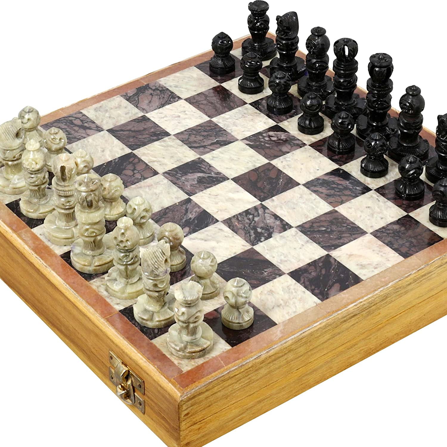 Marble Chess Set Handmade Saopstone pieces wooden Box arts & Crafts and gift 
