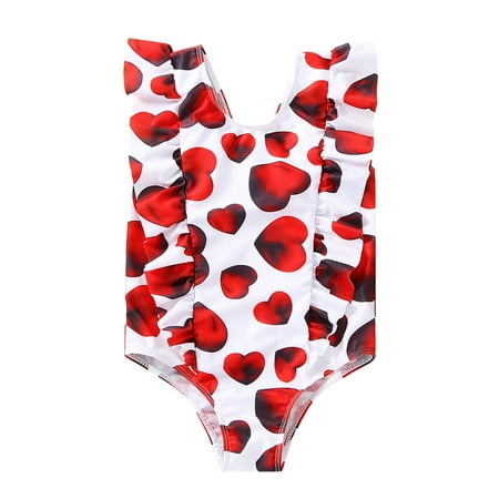 

Baby Swimsuit Ruffle Trim Girls Love Heart Printed Swimwear Children Spring Summer Leisure Soft Beach Vacation Children s Day Gift Bikini Bathing Suit