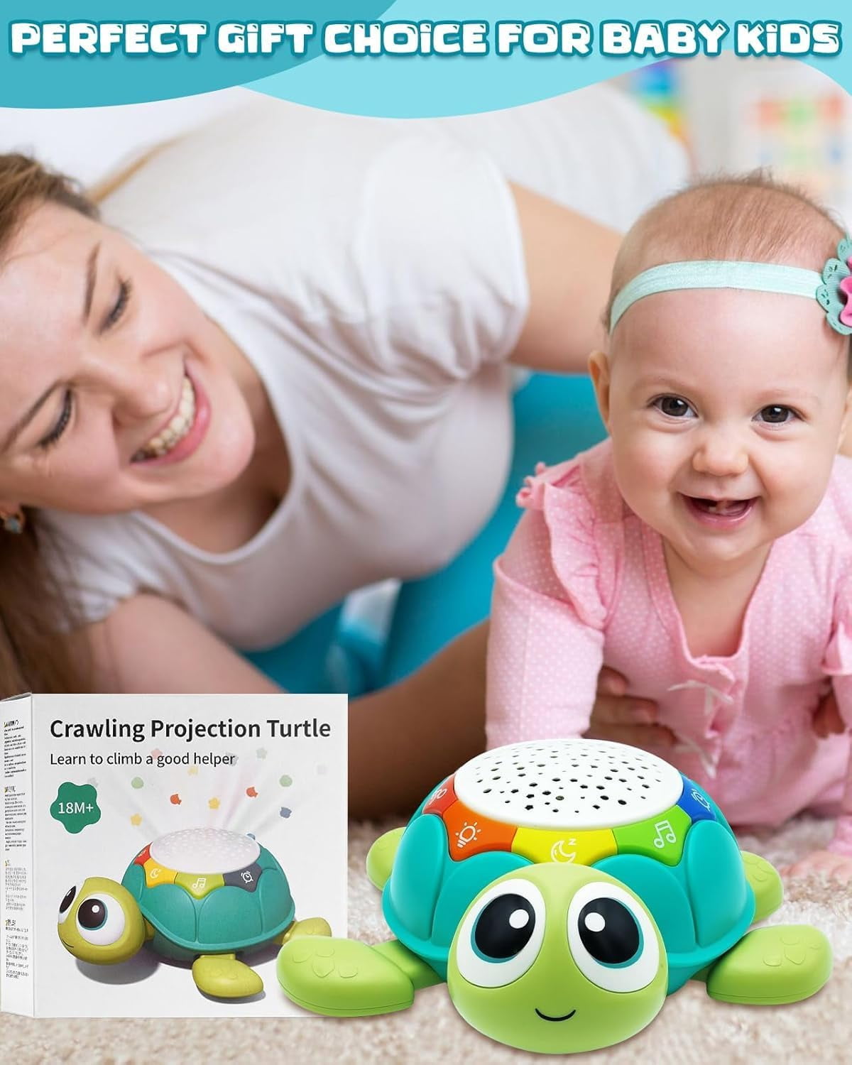 Baby Crawling Toys,  Musical Toys with Light & Sound, Early Educational Toy, Turtle Crawling Toys Walking Toys for Boys Girls