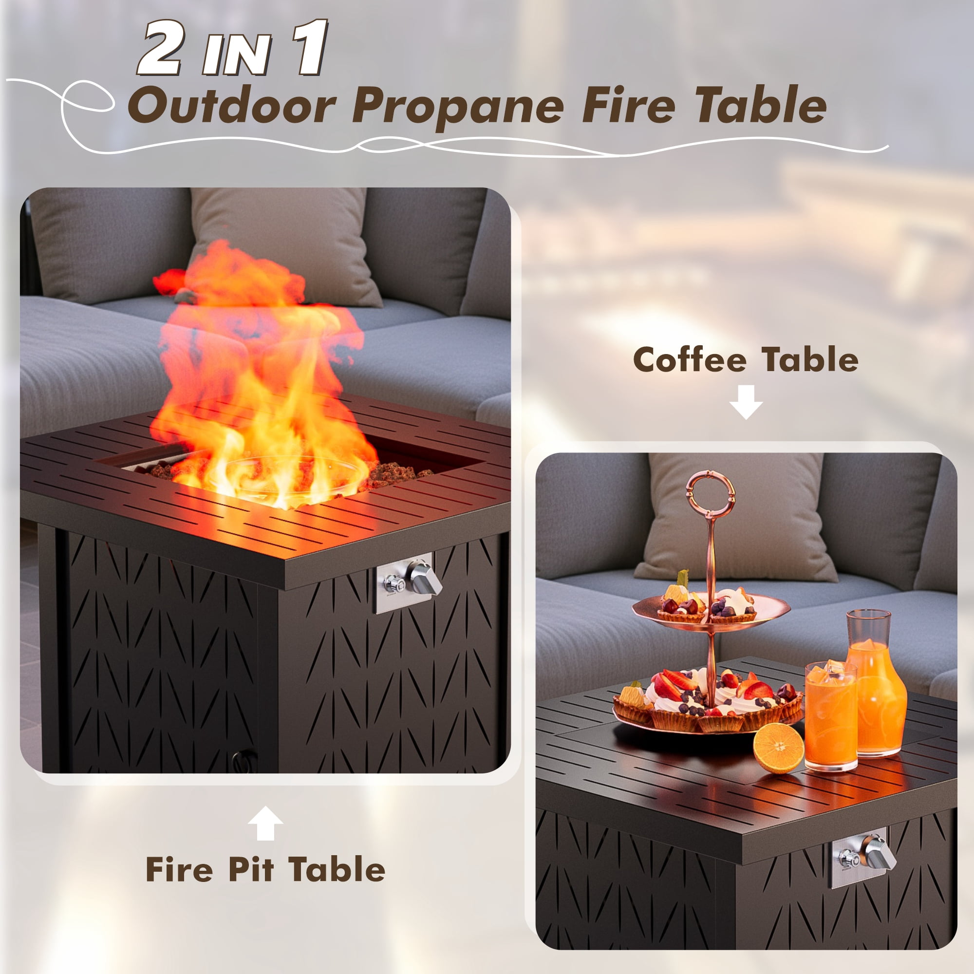 Evita 50000 BTU 30in. Square Propane Fire Pit Table Modern Outdoor Gas Fire Table with Fire Rocks