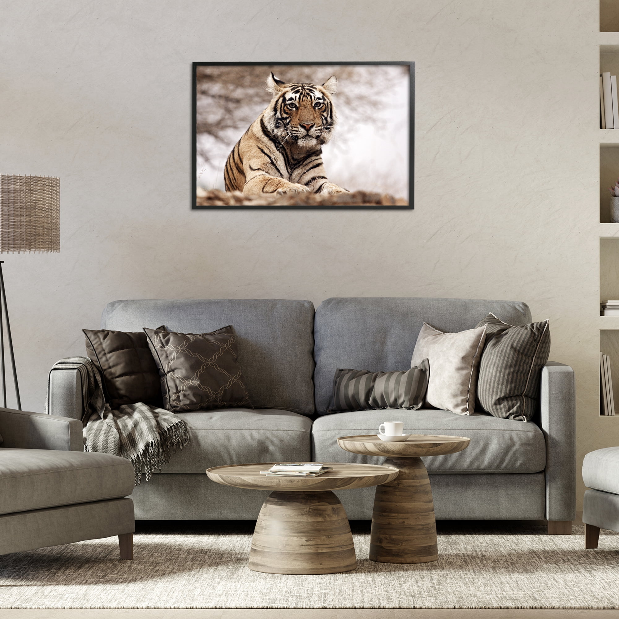 Stupell Industries Strong Tiger Atop Hill Animals & Insects Photography Black Framed Art Print Wall Art, 30 x 20