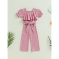 thumbnail image 2 of GXFC Toddler Baby Girls Summer One Piece Jumpsuits 6M 1T 2T 3T 4T Kids Girls Short Sleeve Ribbed Romper Pants Children Summer Bodysuit Clothes with Belted 6M-4T, 2 of 8