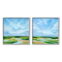 Stupell Industries River Landscape Painting Nature Painting Gray Framed Art Print Wall Art, 17 x 17, Set of 2
