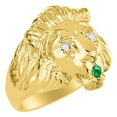 thumbnail image 3 of RYLOS Rings Yellow Gold Plated Silver Lion Head Ring Amazing Conversation Starter Diamond Eyes & Emerald Mouth Size 10, 3 of 7