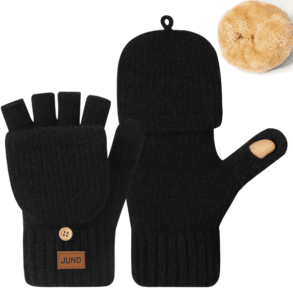 Mitho Unisex Fingerless Gloves Touchscreen-Friendly, Thickened Convertible Design 2 Pairs Black