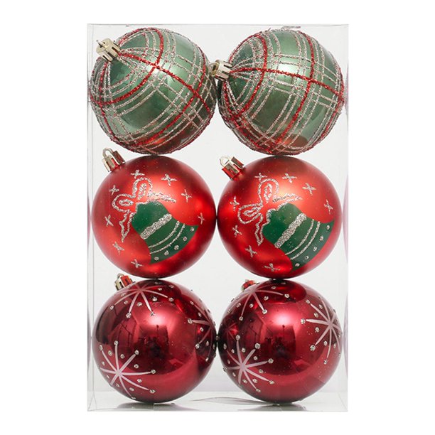 6 adornos navideños de bolas, decoración navideña, manualidades, ligeros, para árbol de Navidad. Rojo Verde