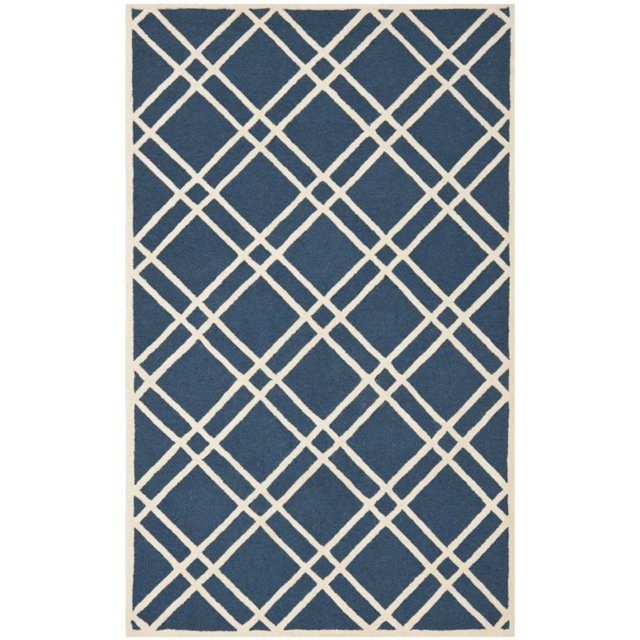 Safavieh Cambridge Collection CAM142G Handmade Moroccan Geometric Navy Blue and Ivory Premium Wool Square Area Rug (8' Square)
