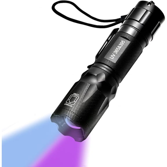 UV Flashlight 365nm & 395nm, Black Light Flashlight Wood’s Lamp Blacklights, Zoomable Ultraviolet Torch Detector for Dry Urine Stains, Curing UV Glue, Scorpions Finder