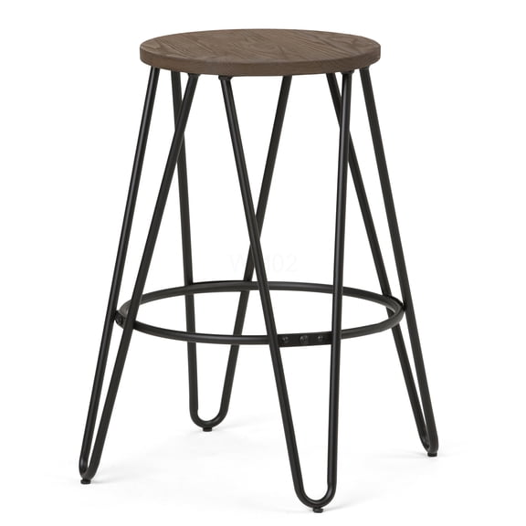 24 Inch Counter Height Bar Stool with Wood Seat, Industrial Metal Stool with Footrest for Kitchen Island Dining