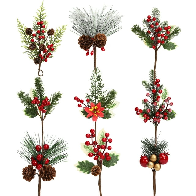 WhizMax 9 Pack Christmas Picks, Artificial Christmas Tree Picks and