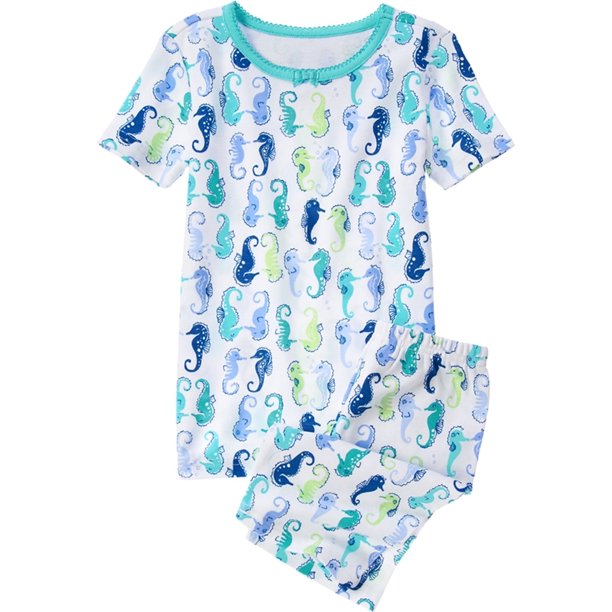 Gymboree Girls Blue Safari Seahorse Pijama Sleep Set, Azul, 5 Gymboree Conjunto de pijama