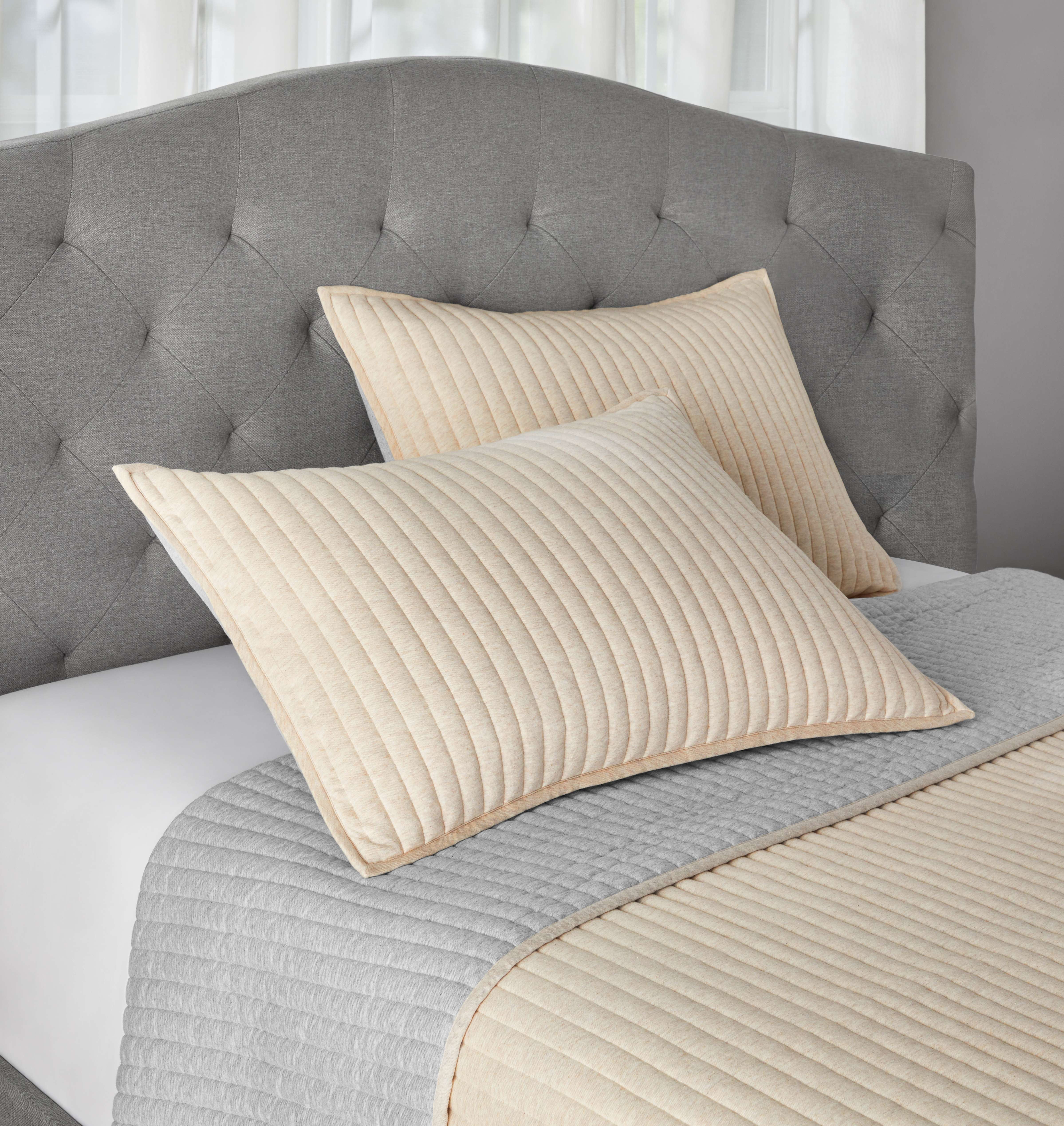 Mainstays Standard Pillow Sham - Beige Soft Jersey, Cotton-Rich T-Shirt Soft Decorative Bed Sham, 2 Pack