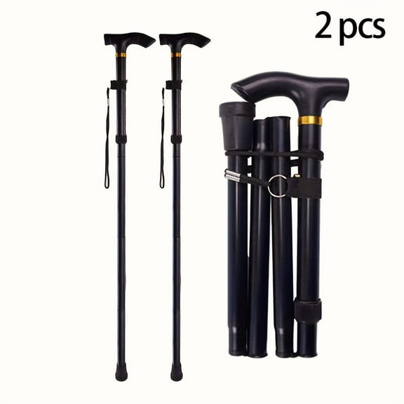 2pcs Foldable Walking Sticks for Women Elderly Men Lightweight Folding Cane, Adjustable Crutches for Balance Support Black Style Christmas Halloween Gift for Family Friends