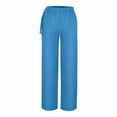thumbnail image 6 of Jinhomg Womens Casual Linen Pants Loose Fit Comfy Wide Leg Palazzo Pants Baggy Elastic Drawstring Waist Lounge Pants Summer Flowy Beach Pants Light Blue XXL, 6 of 8