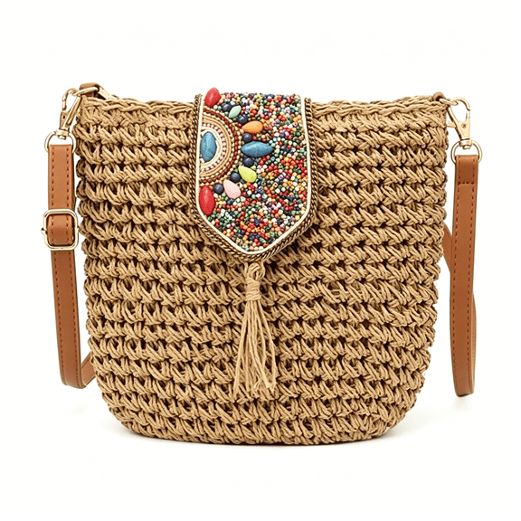 AOMRCOL 2026 Women Straw Clutch Purses with Tassel Woven Rattan Small Shoulder Handbag for Summer Beach Vacation Travel