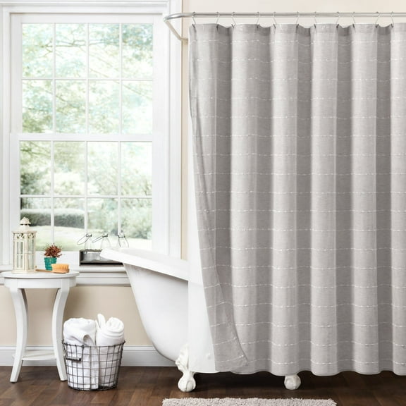 Lush Decor Farmhouse Textured Sheer With Peva Lining Shower Curtain Gray 2Pc Set 72X72