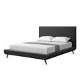 thumbnail image 2 of Soren Charcoal Linen Bed - Upholstered, Walnut Tapered Legs, Slats IncludedQueen, 2 of 9