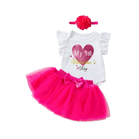 

Imcute My 1st Valentine s Day Baby Girl Outfits Letter Print Sleeveless Romper+Tulle Tutu Skirt+Headband