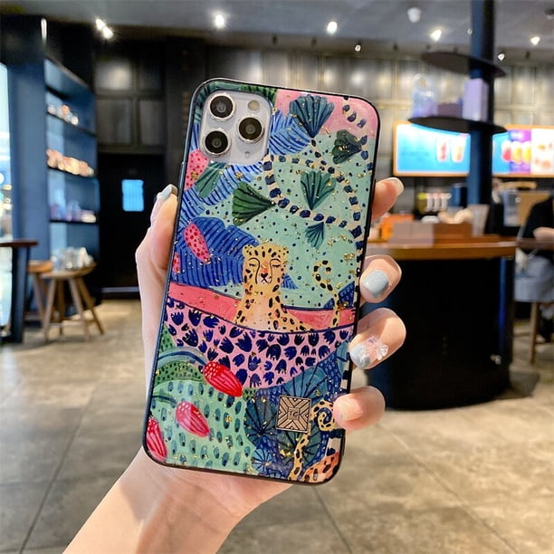 Elegante funda de silicona de dibujos animados de Anime perezoso leopardo para iPhone 14 13 12 11 Pro Xs Max Mini SE X XR 7 8 Plus funda dorada brillante Tan Jianjun unisex