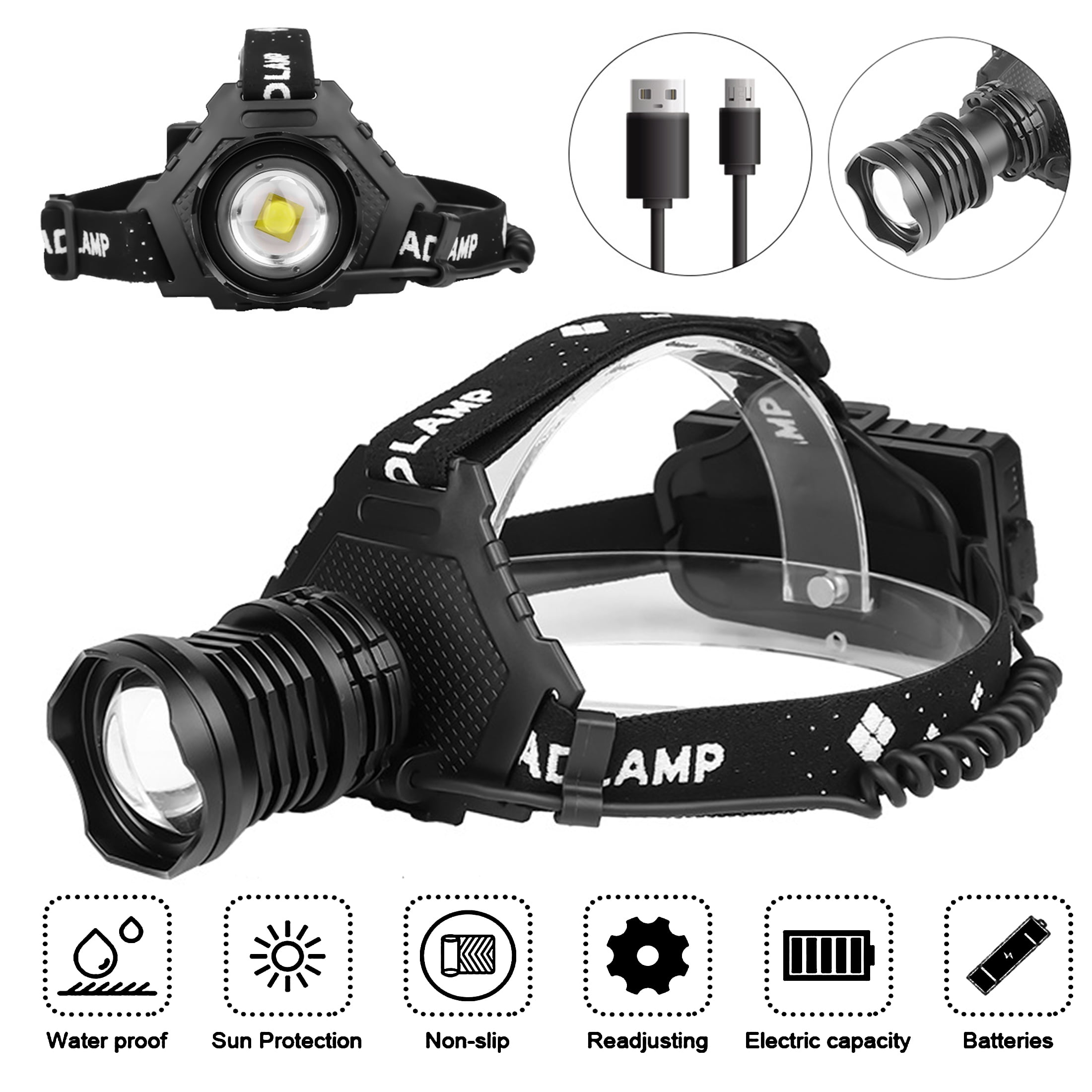 18650 US Stock Rechargeable Head Light 360° 990000LM Red LED Tactical Headlamp 