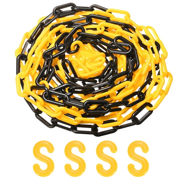 Cadena de Barreras de Plástico Uxcell, Cadena de Seguridad Impermeable de 24 pies de Longitud en Color Negro Amarillo con Hebilla en Forma de S
