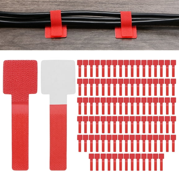 Uxcell 100-Pack Hook and Loop Cable Ties, 3.5 x 1.1 Inch Adjustable Self-Adhesive Cord Organizer for Desk [Red]